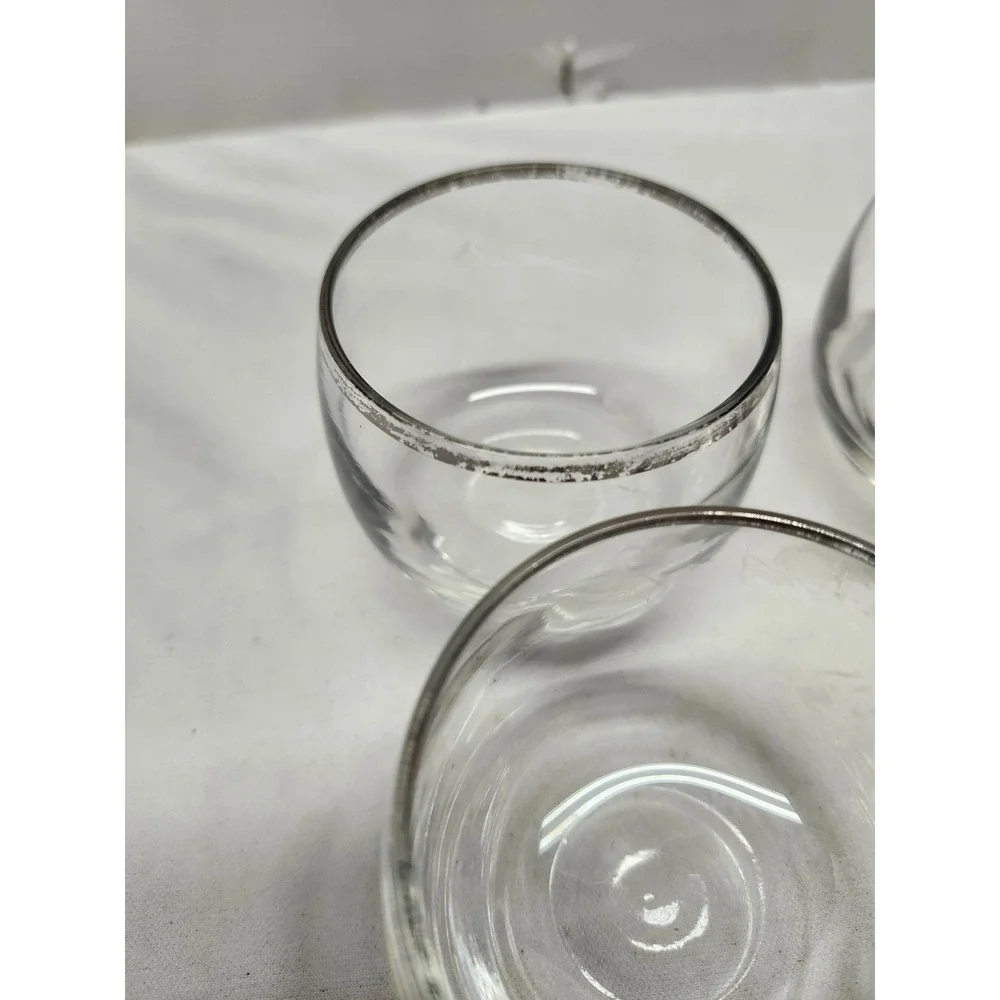 Vintage Mid Century Modern Silver Rim Roly Poly Rocks Glasses Set of 5 1950s 60s